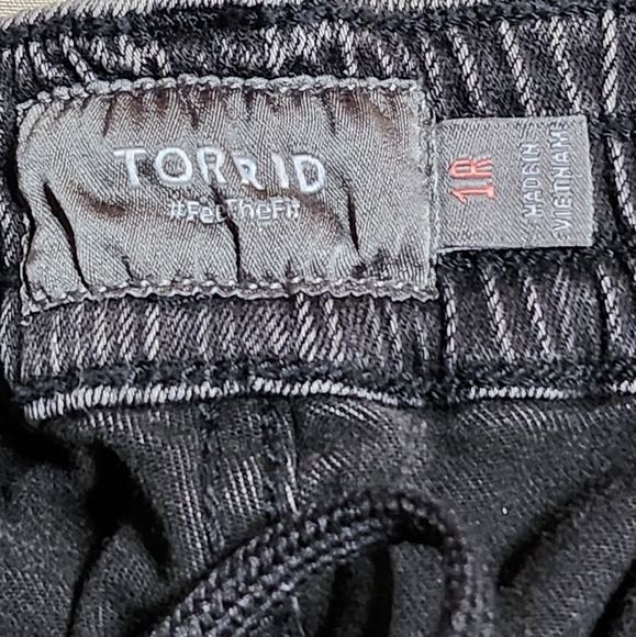 Torrid Women's Unique Gray Drawstring Jeans w/Black Accent Leg Stripe Size1R(1X) - Picture 3 of 7